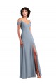 Buy Off the Shoulder Folded Sleeve Long Chiffon Bridesmaid Dress with High Side Slit UK