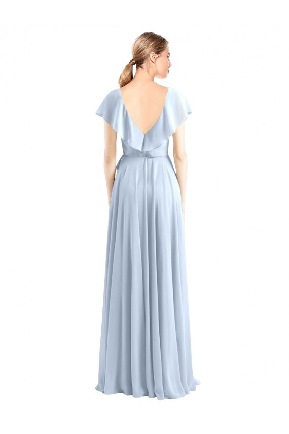 Buy V-Neck A-Line Flutter Sleeves Long Chiffon Wrap Style Bridesmaid Dress UK