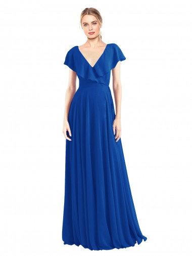 Buy V-Neck A-Line Flutter Sleeves Long Chiffon Wrap Style Bridesmaid Dress UK