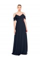 Buy Draped Sleeves Flounce Neckline Long Chiffon Bridesmaid Dress with Spaghetti Straps UK