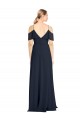Buy Draped Sleeves Flounce Neckline Long Chiffon Bridesmaid Dress with Spaghetti Straps UK