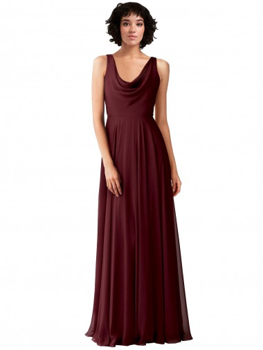 Buy Draped Cowl Neck Long Chiffon Bridesmaid Dress with Wide Straps UK