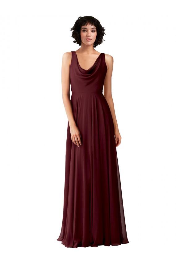 Buy Draped Cowl Neck Long Chiffon Bridesmaid Dress with Wide Straps UK