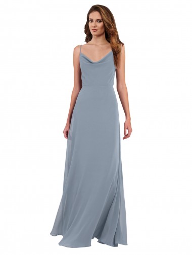 Buy Long Full Length Draped Cowl Neck V-Back Slip Chiffon Bridesmaid Dress UK