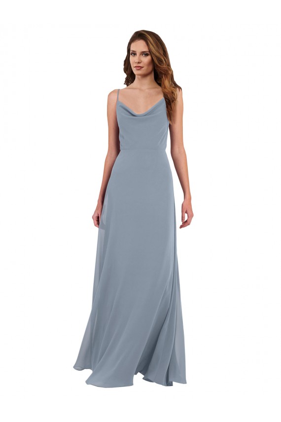 Buy Long Full Length Draped Cowl Neck V-Back Slip Chiffon Bridesmaid Dress UK