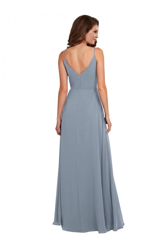 Buy Long Full Length Draped Cowl Neck V-Back Slip Chiffon Bridesmaid Dress UK
