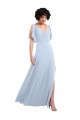 Buy Split Flutter Sleeves V-Neck Chiffon Bridesmaid Dress with Open V-Back UK