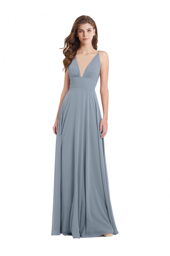 Buy Fitted V-Neckline Long Chiffon Bridesmaid Dress with V-Back UK