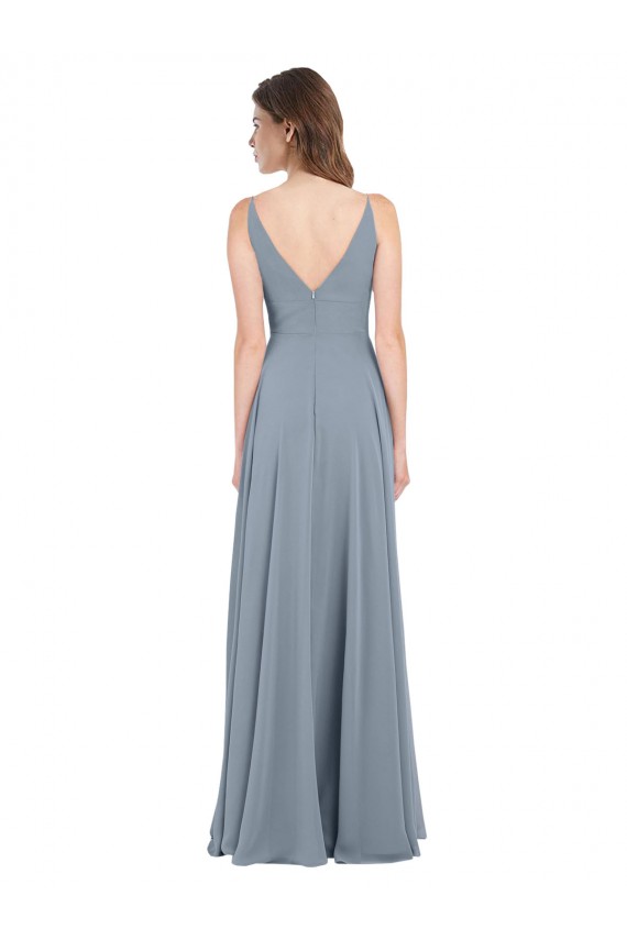 Buy Fitted V-Neckline Long Chiffon Bridesmaid Dress with V-Back UK