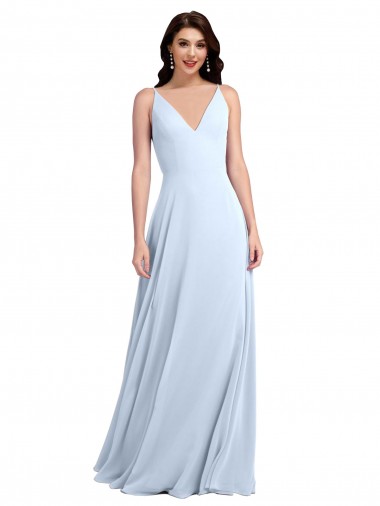 Buy Long Floor Length V-Neck Chiffon Bridesmaid Dress with Keyhole Back UK