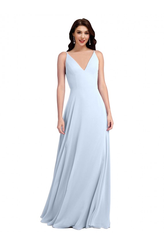 Buy Long Floor Length V-Neck Chiffon Bridesmaid Dress with Keyhole Back UK