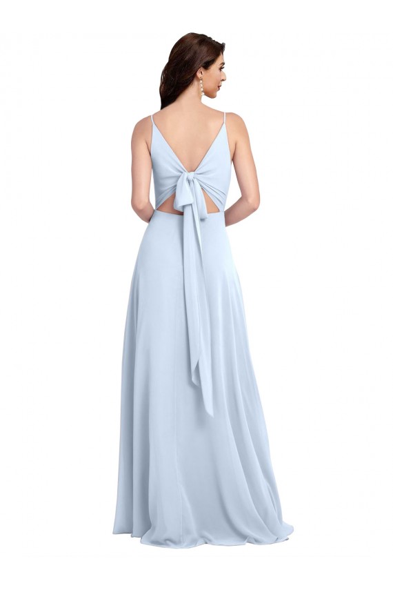Buy Long Floor Length V-Neck Chiffon Bridesmaid Dress with Keyhole Back UK