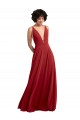 Buy Fitted Plunging Deep V-Neck Long Chiffon Bridesmaid Dress with V-Back UK