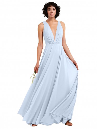 Buy Daring Plunging V-Neck Long Chiffon Bridesmaid Dress with Pleated Bodice UK