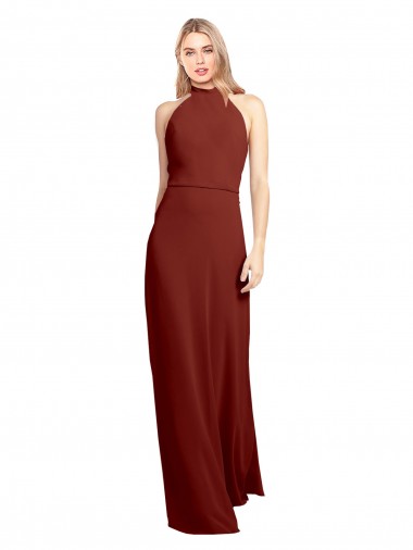 Buy Slim High Neck Halter Fitted Open Back Chiffon Bridesmaid Dress / Prom Dress UK