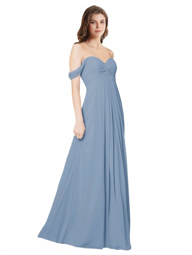 Buy Empire Waist Off the Shoulder Chiffon Bridesmaid Dress with Sweetheart Bodice UK