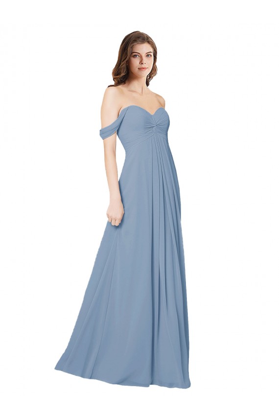 Buy Empire Waist Off the Shoulder Chiffon Bridesmaid Dress with Sweetheart Bodice UK