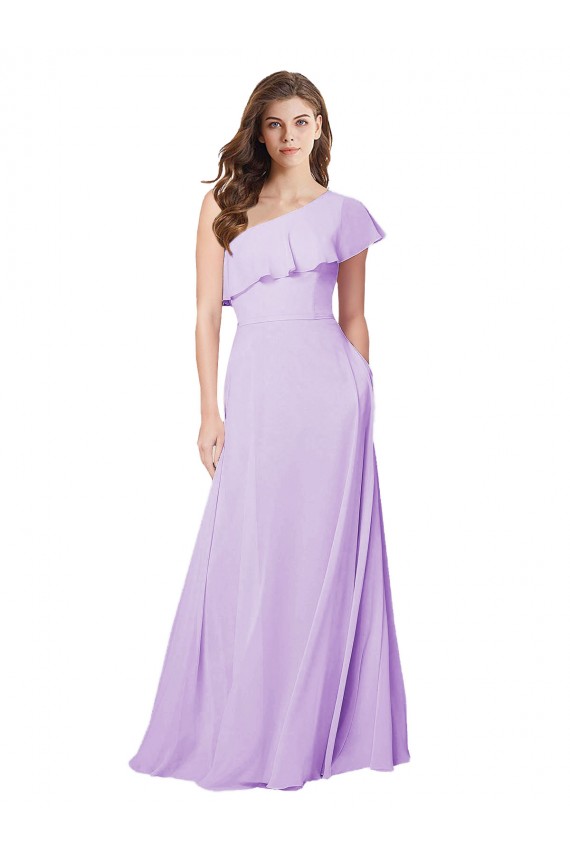 Buy Draped One Shoulder Long Chiffon Bridesmaid Dress  UK