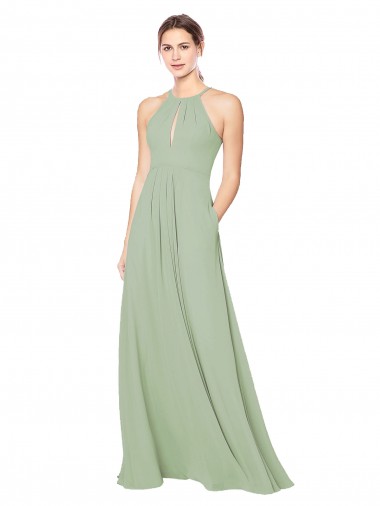 Buy High Halter Neck Keyhole Chiffon Bridesmaid Dress UK