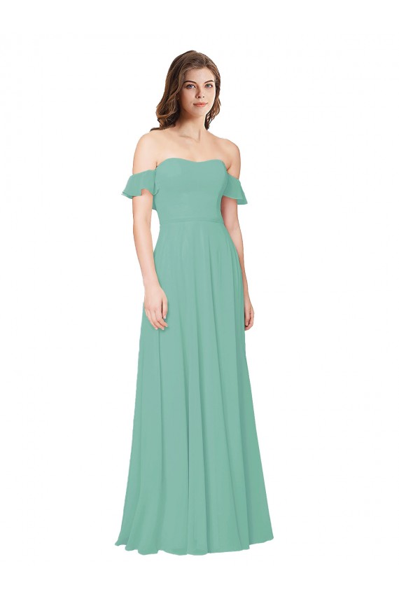Buy Flounce Sleeves Off the Shoulder Long Chiffon Bridesmaid Dress UK