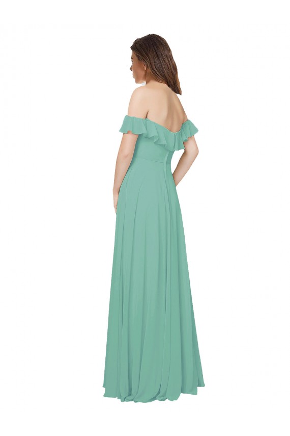 Buy Flounce Sleeves Off the Shoulder Long Chiffon Bridesmaid Dress UK