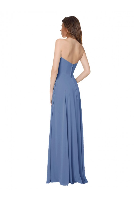 Buy Strapless Long Chiffon Bridesmaid Dress with Front Slit UK