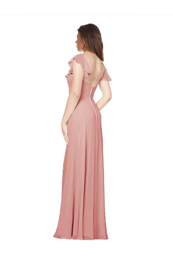 Buy Flounced V Neckline Flutter Sleeves Chiffon Bridesmaid Dress UK