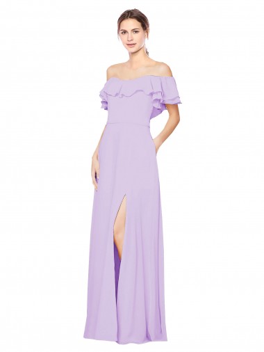 Buy Ruffled Off the Shoulder Long Chiffon Bridesmaid Dress with Slit UK