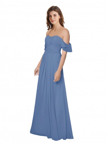 Buy Flutter Sleeves Scoop Neck Off the Shoulder Long Chiffon Bridesmaid Dress UK