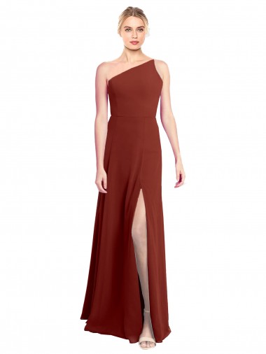 Buy Fit and Flare One Shoulder Long Chiffon Bridesmaid Dress with High Slit UK