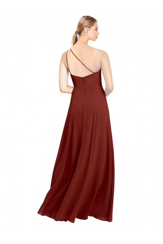 Buy Fit and Flare One Shoulder Long Chiffon Bridesmaid Dress with High Slit UK