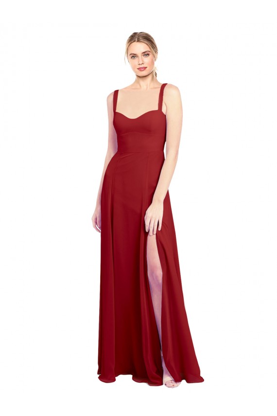 Buy Sweetheart Neckline Long Chiffon Bridesmaid Dress with Side Slit and Wide Straps UK