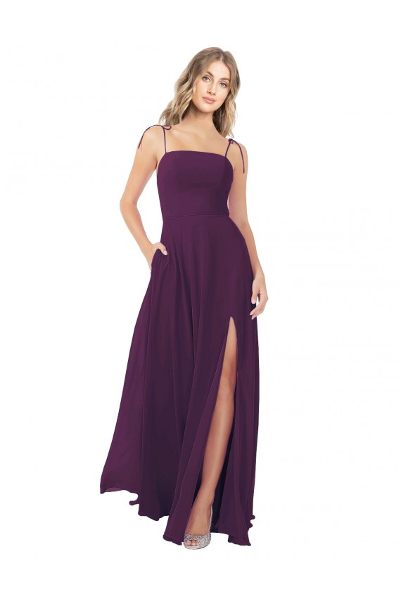 Buy Chiffon Bridesmaid Dress with Front Slit and Keyhole Back UK