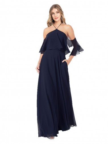 Buy Halter Neck Cold Shoulder Flutter Sleeves Bridesmaid Dress UK