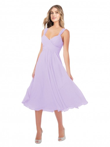 Buy Draped Midi Length Chiffon Cocktail Bridesmaid Dress with Ruched Bodice UK