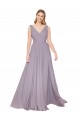 Buy Draped Floor Length High Neck V-Back Chiffon Bridesmaid Dress / Formal Prom Dress with Shirred Bodice UK