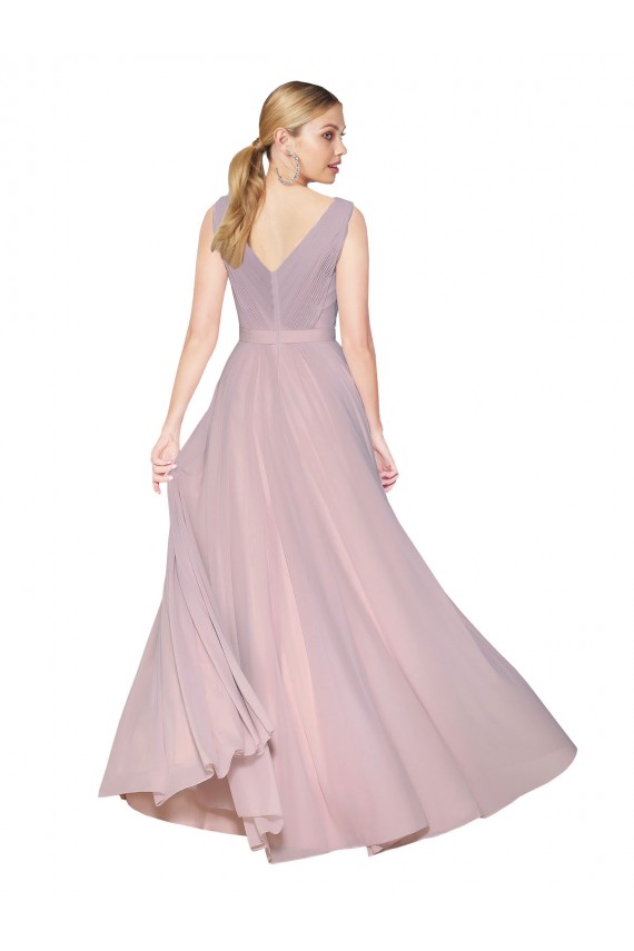 Buy Draped V-Neck Long Chiffon Bridesmaid Dress / Formal Prom Dress with Shirred Bodice UK