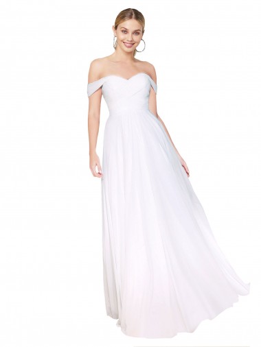Buy Off the Shoulder Long Full Length Chiffon Bridesmaid Dress / Formal Prom Dress UK