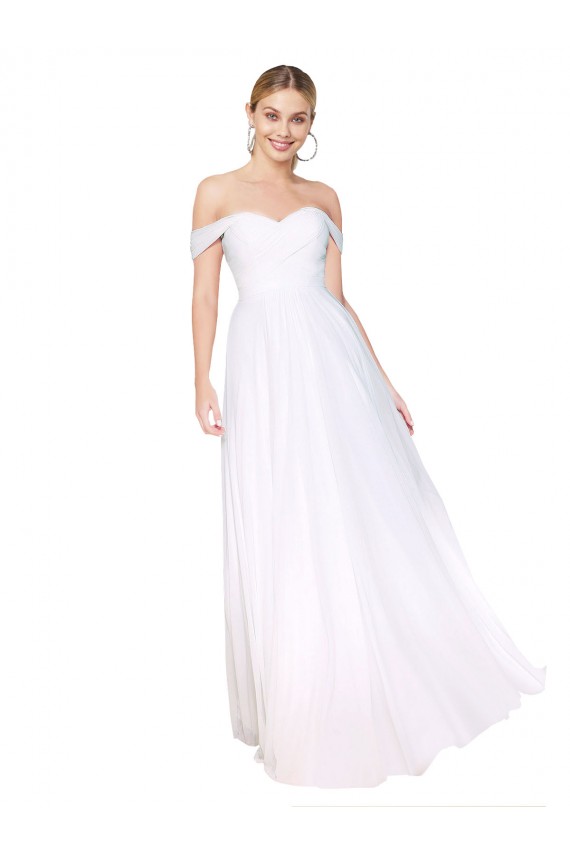 Buy Off the Shoulder Long Full Length Chiffon Bridesmaid Dress / Formal Prom Dress UK