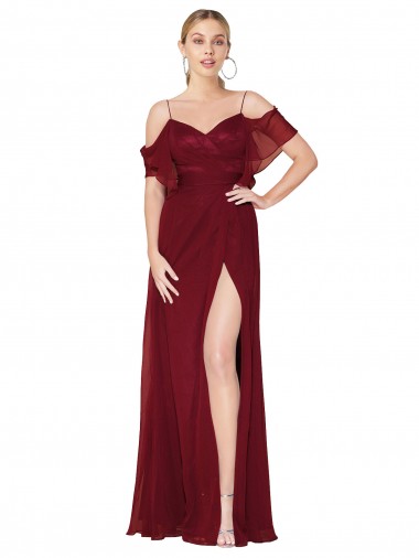 Buy Cold Shoulder Long Mermaid Chiffon Bridesmaid Dress / Formal Prom Dress with Straps UK