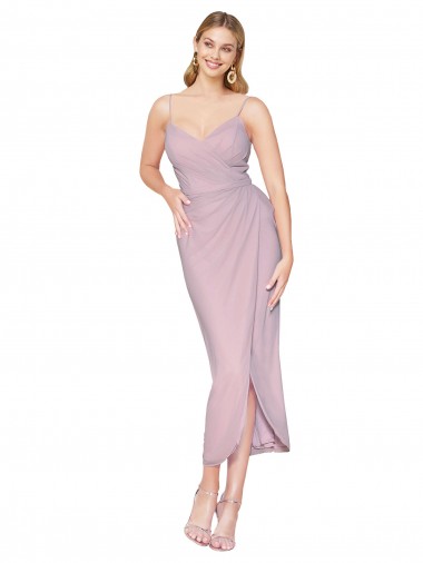 Buy Short Knee Length Chiffon Wrap Bridesmaid Dress / Cocktail Prom Dress with Straps UK
