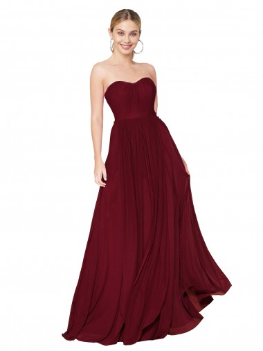 Buy Draped Strapless Long A-Line Chiffon Bridesmaid Dress / Formal Prom Dress UK