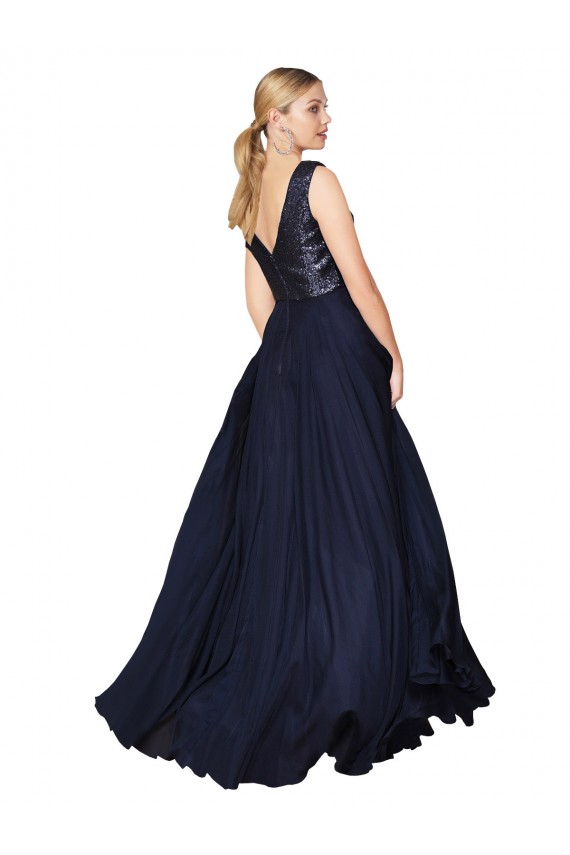 Buy High Neck V-Neck Long Chiffon Bridesmaid Dress / Prom Dress with Sequin Top UK