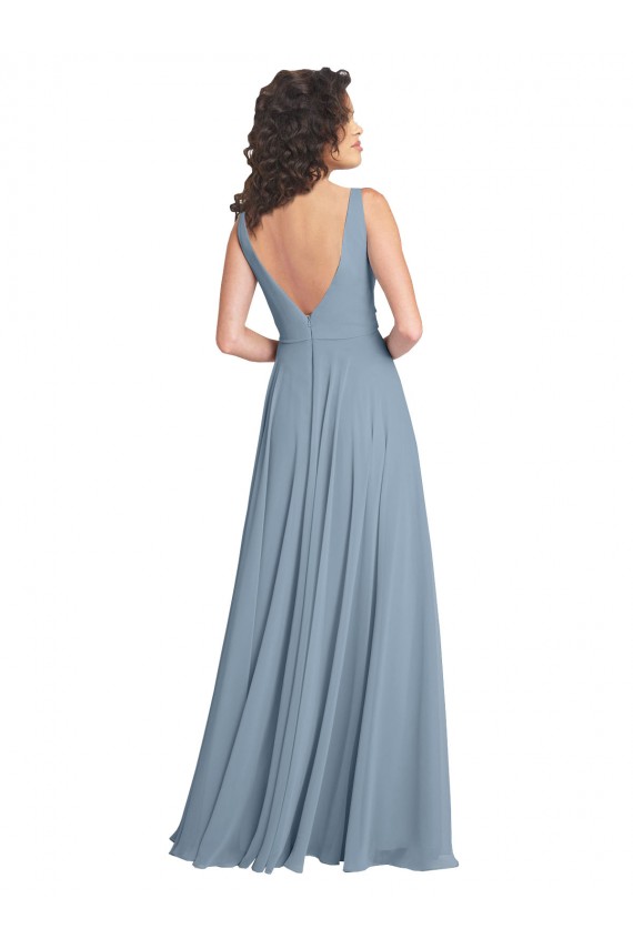 Buy Faux Surplice Bodice Long Chiffon Bridesmaid Dress with V-Neckline UK