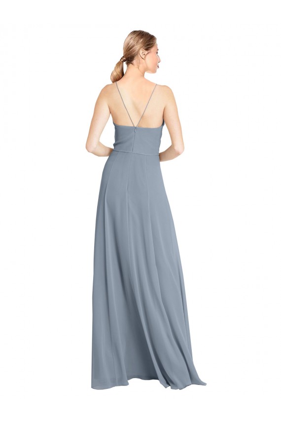 Buy Spaghetti Straps V-Neckline Long Chiffon Bridesmaid Dress with High Slit UK