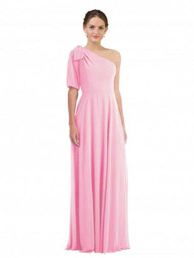 Buy Bow One Shoulder Flounce Sleeve Maxi Bridesmaid Dress UK