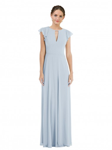 Buy Flutter Sleeve V Keyhole Chiffon Maxi Formal Bridesmaid Dress UK