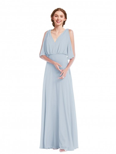 Buy V-Neck Split Sleeves Blouson Bodice Maxi Bridesmaid Dress UK