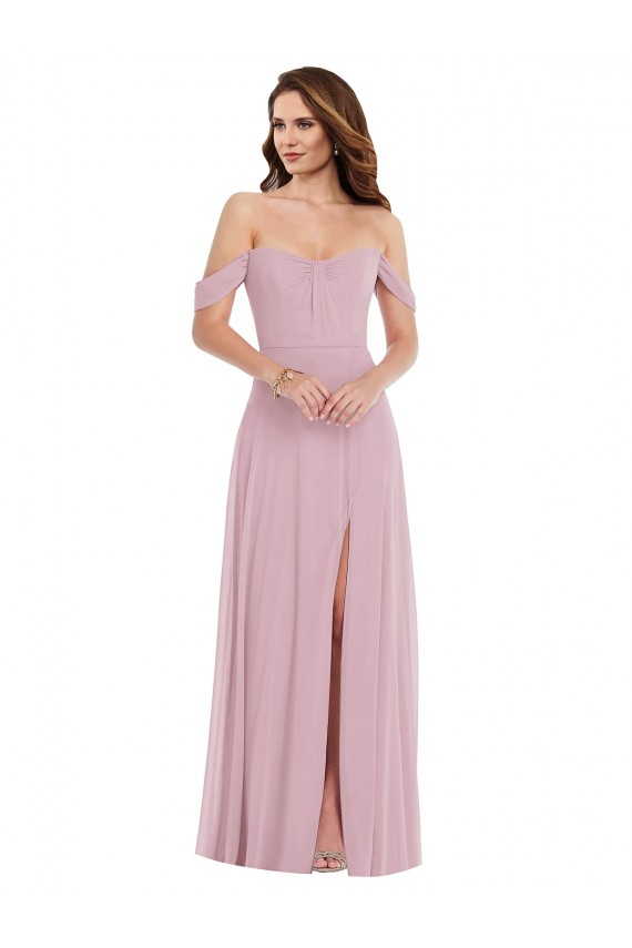 Buy Off the Shoulder Draped Sleeve Maxi Bridesmaid Dress with Front Slit UK
