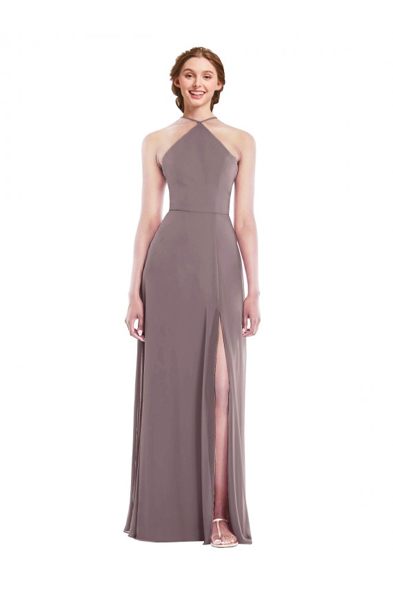 Buy Diamond Halter Maxi Formal Bridesmaid Dress with Front Slit UK